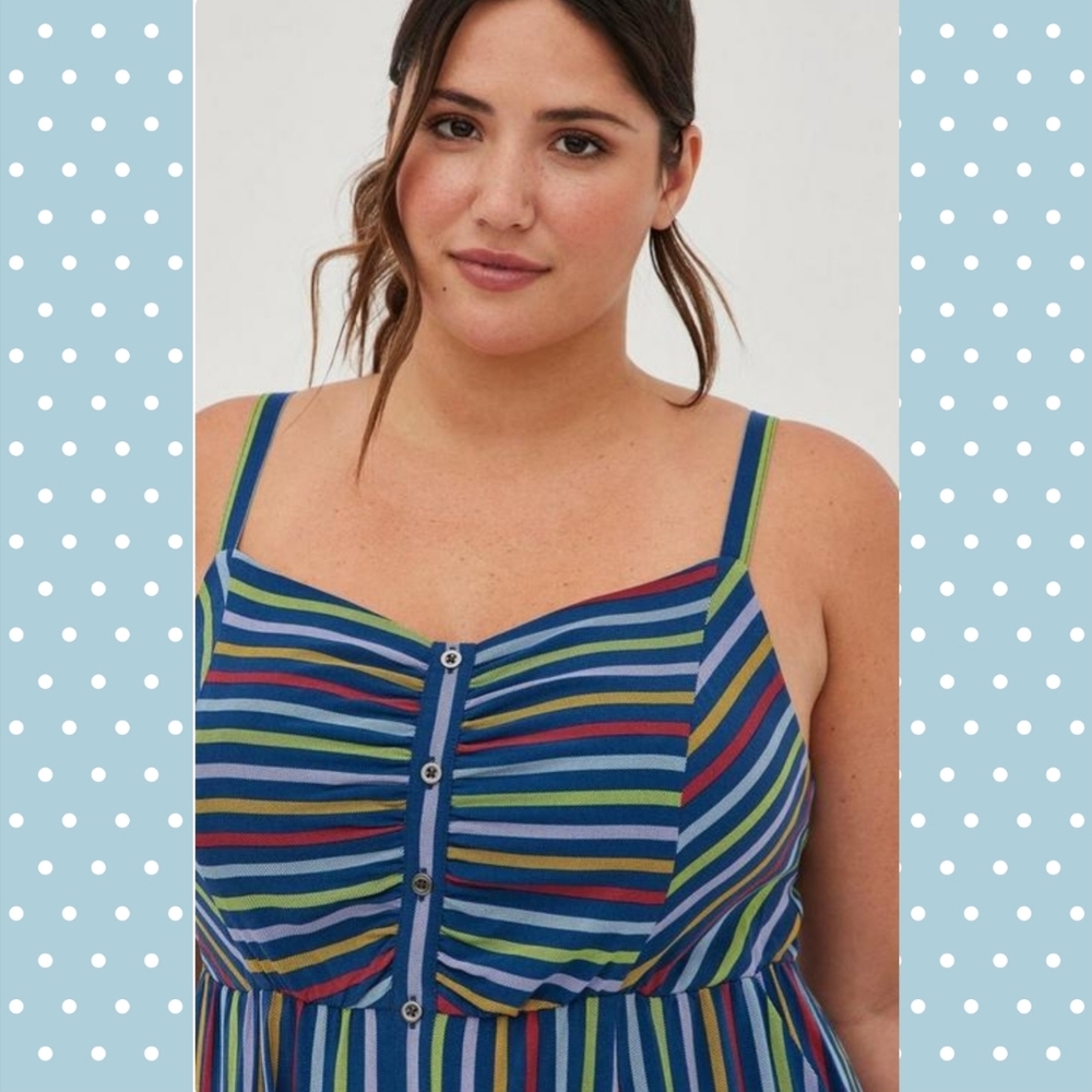 Torrid Colorful Stripe Midi Challis Button-Front … - image 4